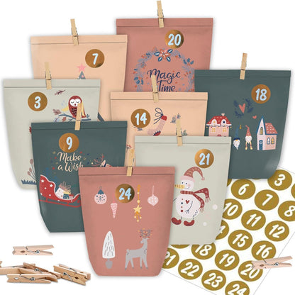 Adventskalender Kraftpapiertüten 24 Weihnachtstüten