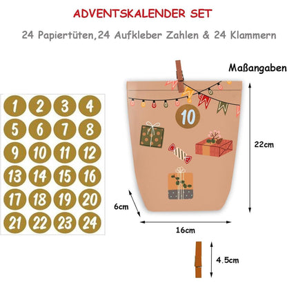 Adventskalender Bastelset mit Papiertüten zum Selbstbefüllen
