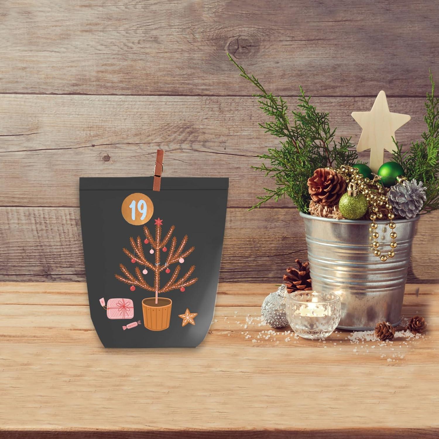 Adventskalender Papiertüten Weihnachten Zahlen Aufkleber