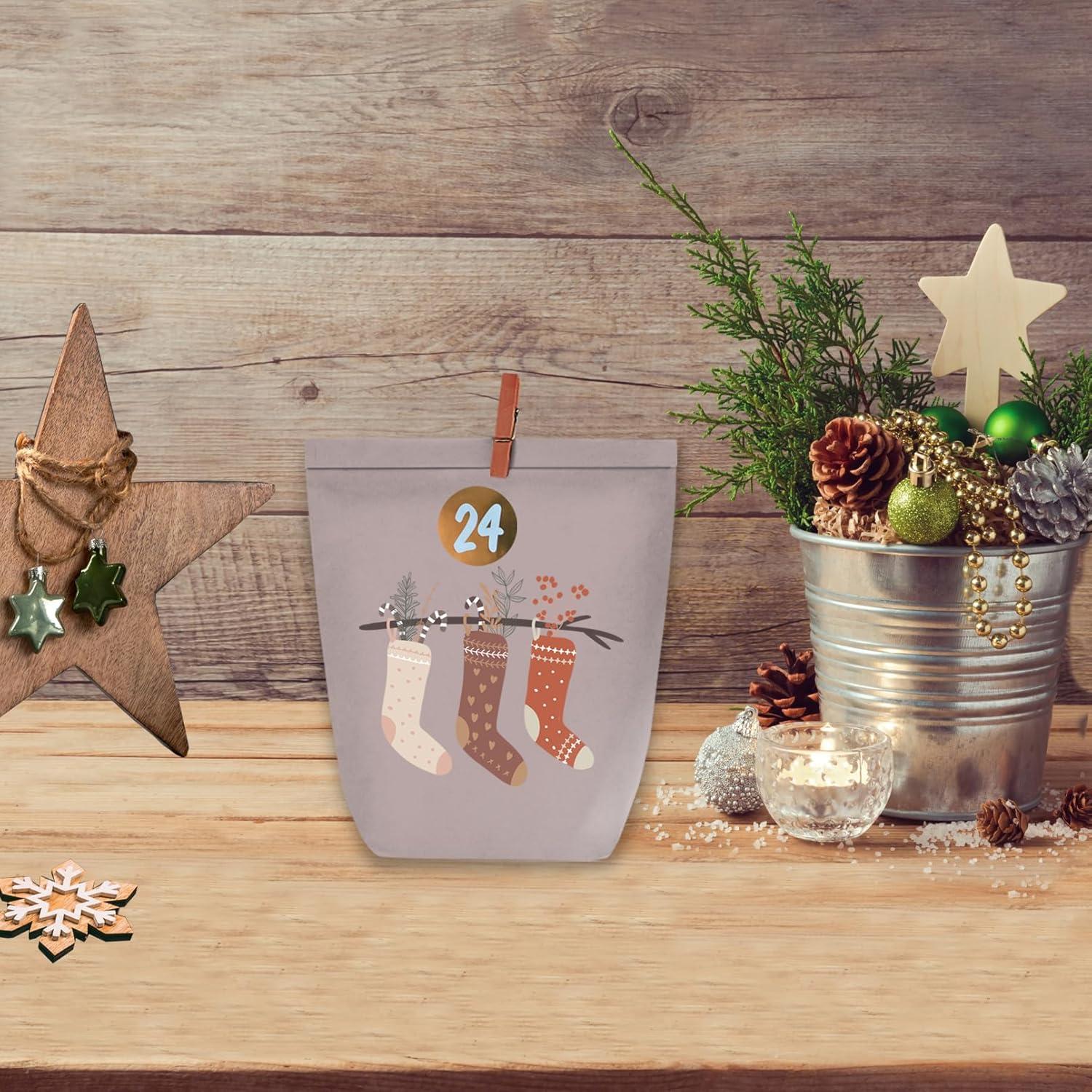 Adventskalender zum Befüllen, 24 Weihnachtskalender Papiertüten Selbst
