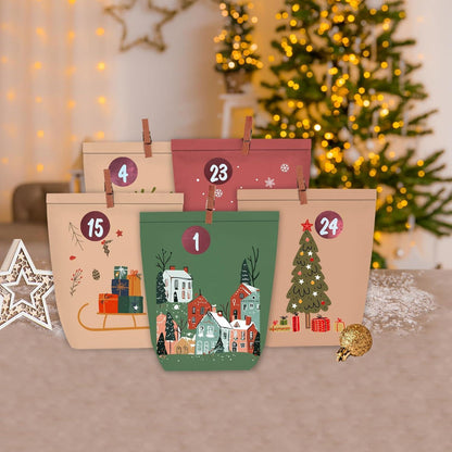Adventskalender zum Befüllen mit 24 Weihnachtstüten Kraftpapier & Zahlensticker