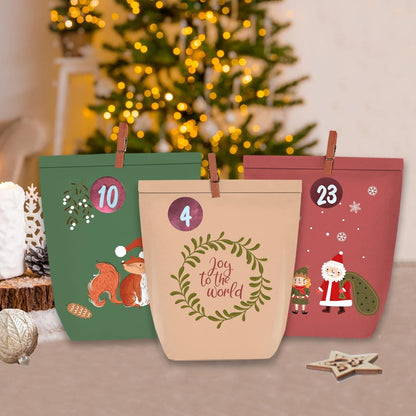 Adventskalender zum Befüllen Weihnachtskalender Kraftpapiertüten Zahlensticker