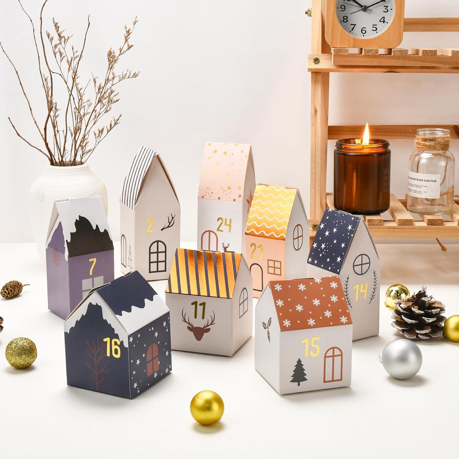 Adventskalender zum Befüllen 24 Weihnachtshäuser Bastelset