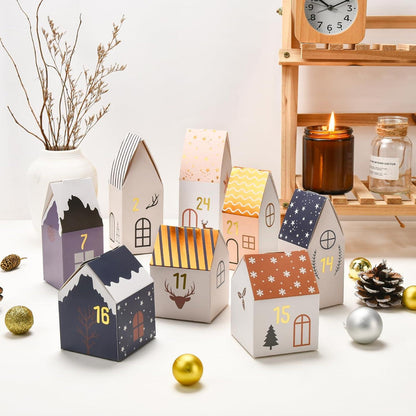 Adventskalender zum Befüllen 24 Weihnachtshäuser Bastelset
