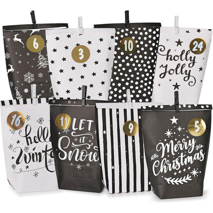 Adventskalender Bastelset Schwarz Weiß 24 Tüten