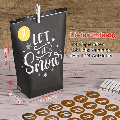 Adventskalender Bastelset Schwarz Weiß 24 Tüten