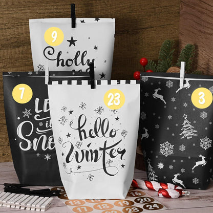 Adventskalender Bastelset Schwarz Weiß 24 Tüten
