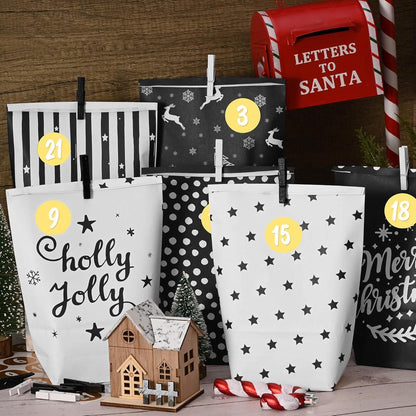 Adventskalender Bastelset Schwarz Weiß 24 Tüten
