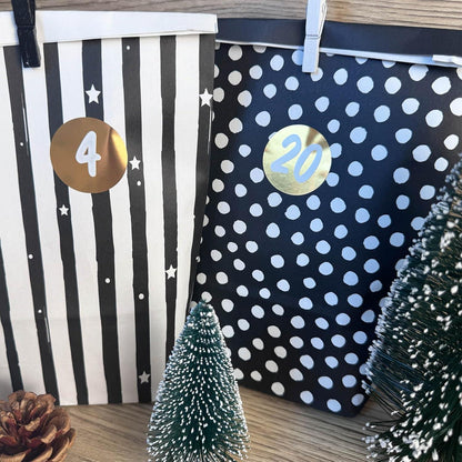 Adventskalender zum Befüllen Kraftpapier Tüten Weihnachten Schwarz