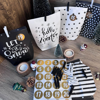 Adventskalender 24 Papier-Tüten Weihnachten basteln Black White