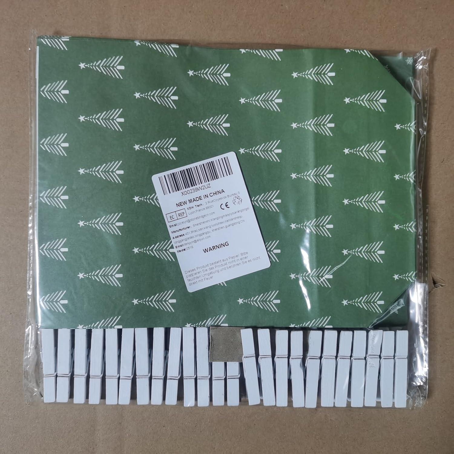 Adventskalender grüner Kraftpapiertüten zum Selbstbefüllen, 24 bedruckte Tüten