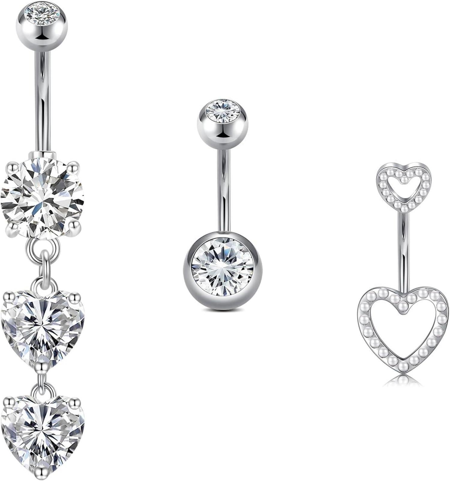 Bauchnabelpiercing Herz Edelstahl CZ 14G 10mm Piercing Silber Gold