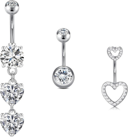 Bauchnabelpiercing Herz Edelstahl CZ 14G 10mm Piercing Silber Gold