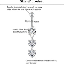 Herz Bauchnabelpiercing Set Edelstahl CZ 14G 10mm Silber