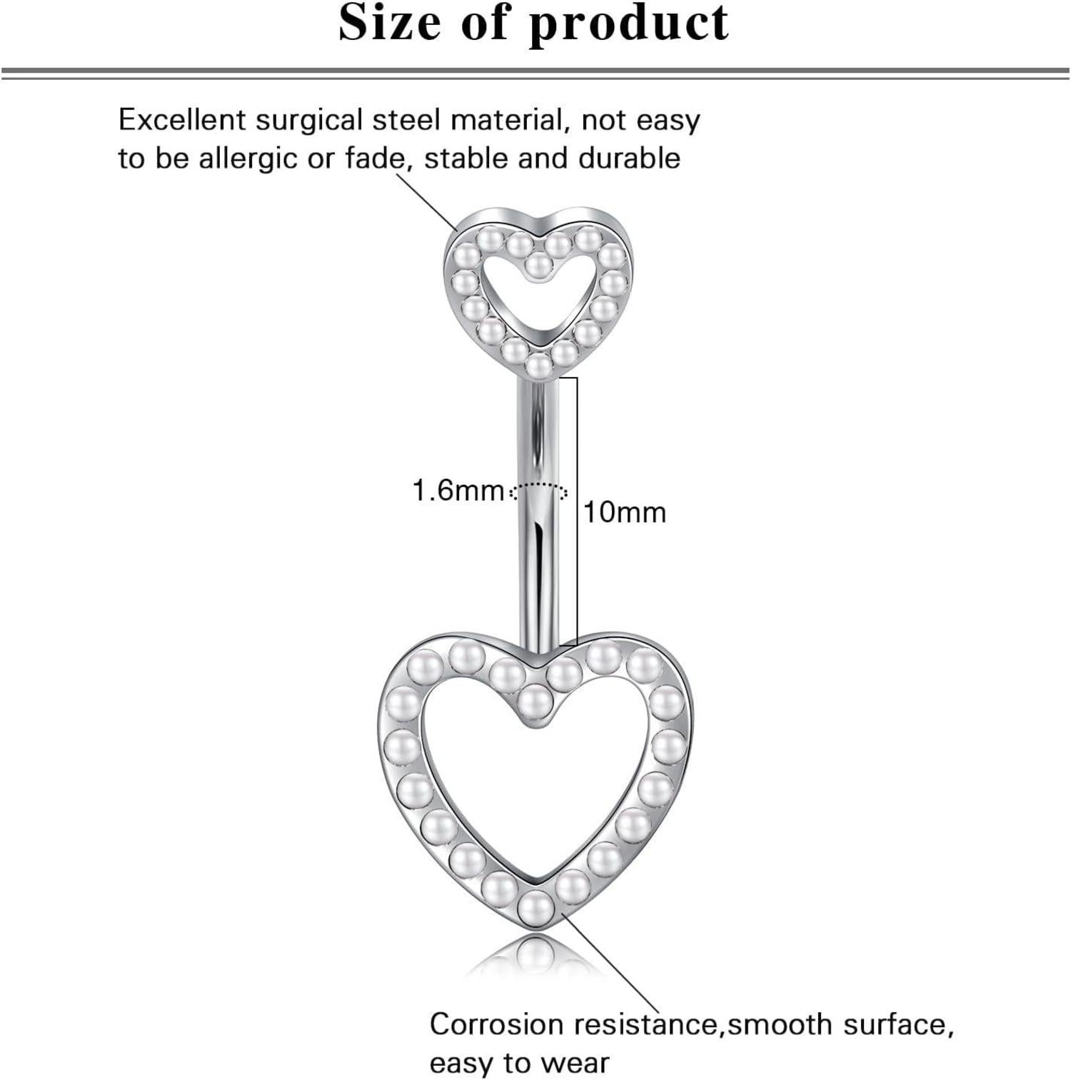 3stk LAURITAMI Bauchnabelpiercing Herz Edelstahl CZ 14G 10mm