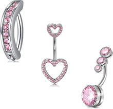3stk Bauchnabelpiercing Herz Edelstahl CZ 14G 10mm Piercing Schmuck