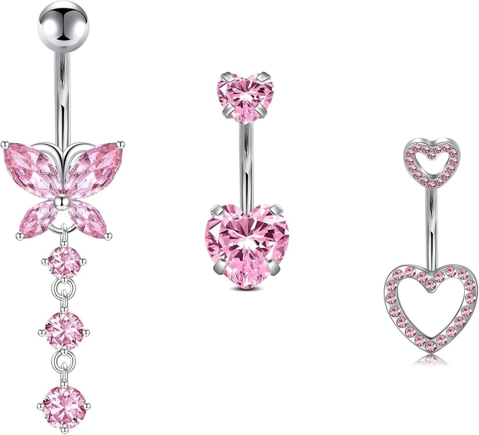 3stk Herz Bauchnabelpiercing Edelstahl CZ 14G 10mm Piercing Silber