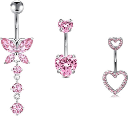 3stk Herz Bauchnabelpiercing Edelstahl CZ 14G 10mm Piercing Silber