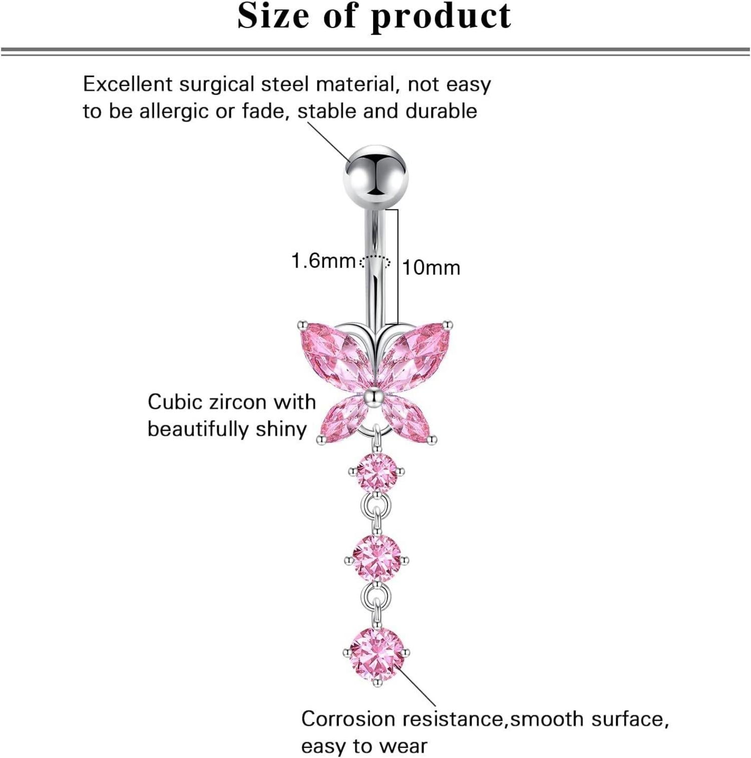 3stk Bauchnabelpiercing Herz Edelstahl CZ 14G 10mm Piercing