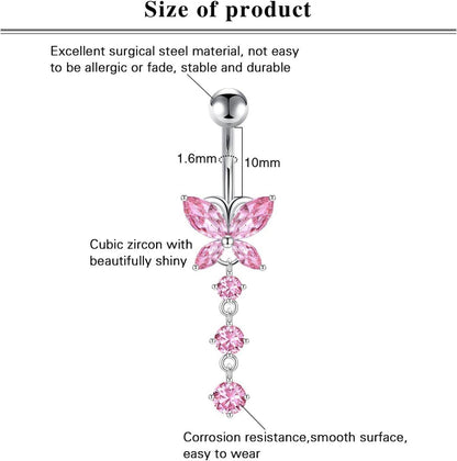 3stk Bauchnabelpiercing Herz Edelstahl CZ 14G 10mm Piercing