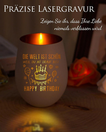 Windlicht mit Gravur Geburtstagsgeschenk Happy Birthday Teelichthalter Frauen