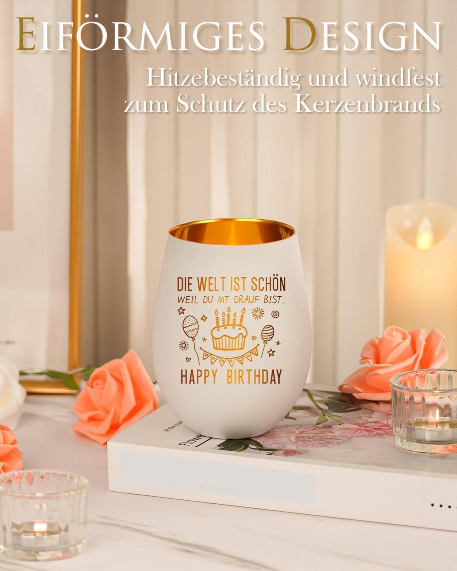 Geburtstagsgeschenk Windlicht Gravur Teelichthalter Happy