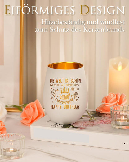Geburtstagsgeschenk Windlicht Gravur Teelichthalter Happy