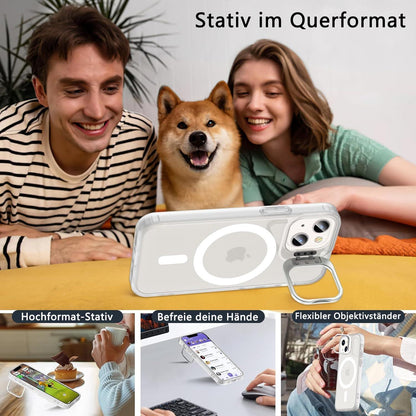 iPhone 13/12 Mini Hülle mit Ständer, MagSafe, Panzerglas, matt durchscheinend