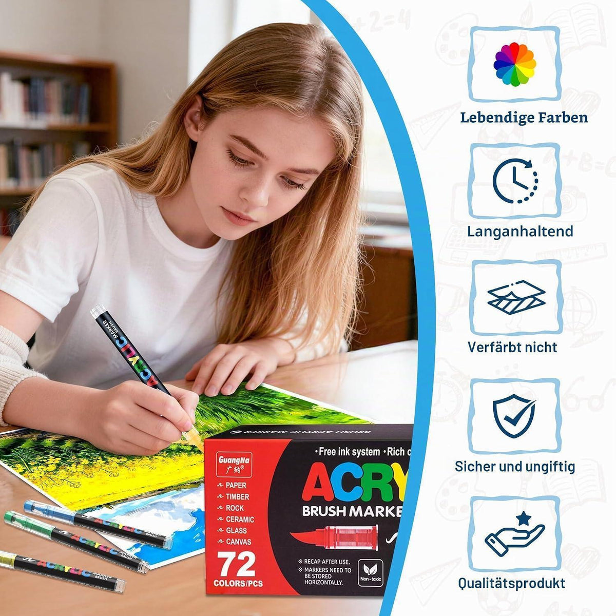 72er Acryl-Marker Set mit Pinselspitze – Vielseitige Farben