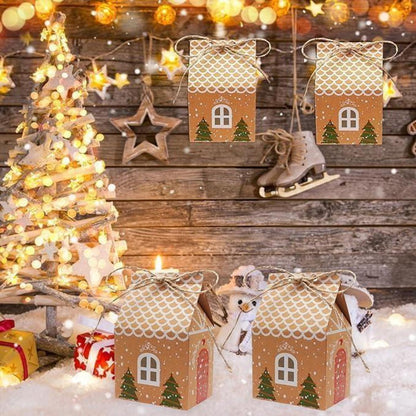 24 Stück Weihnachts-Geschenkboxen Adventskalender Häuschen Kraftpapier