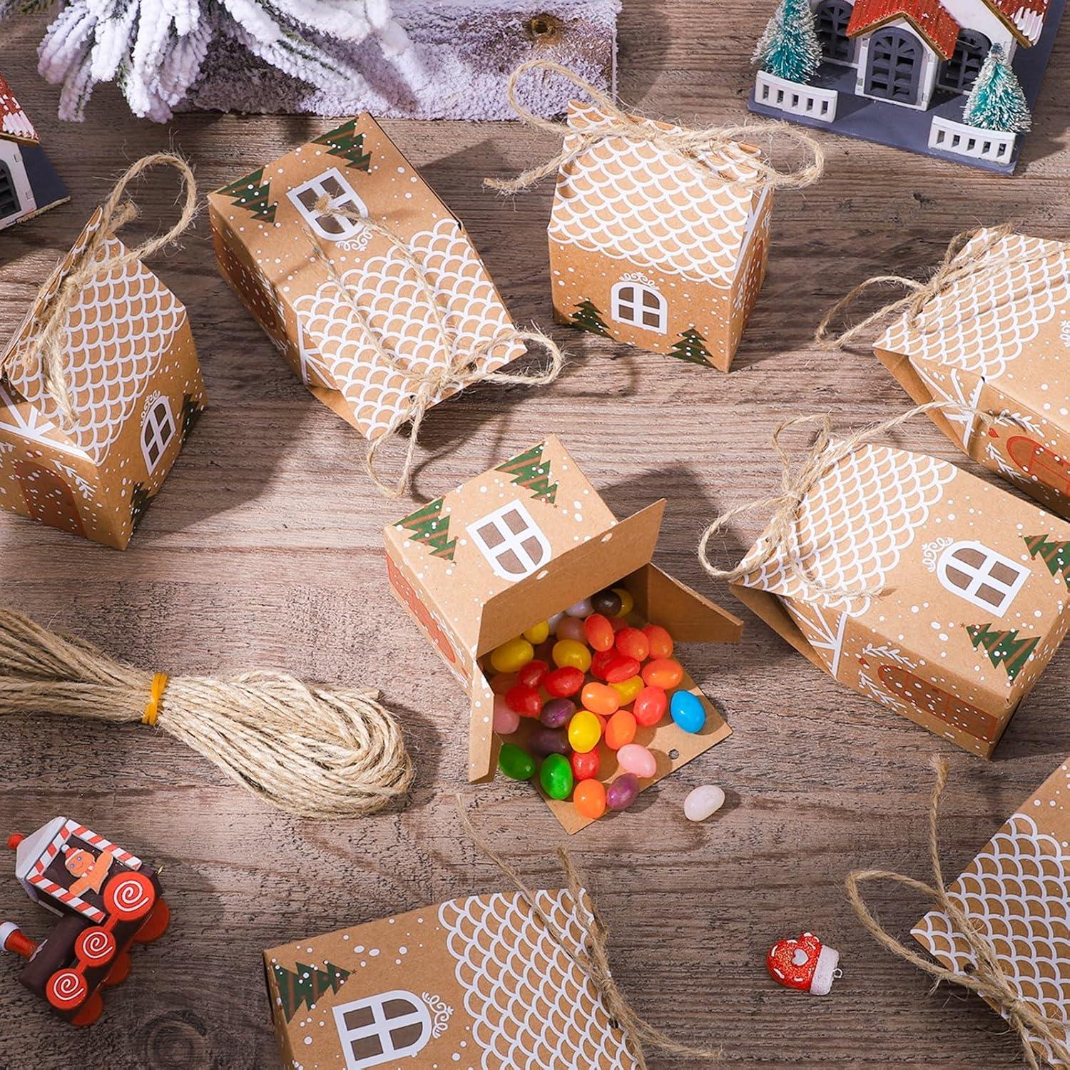 24x Weihnachtsgeschenkbox Kraftpapier Häuschen Süßigkeiten Schokolade