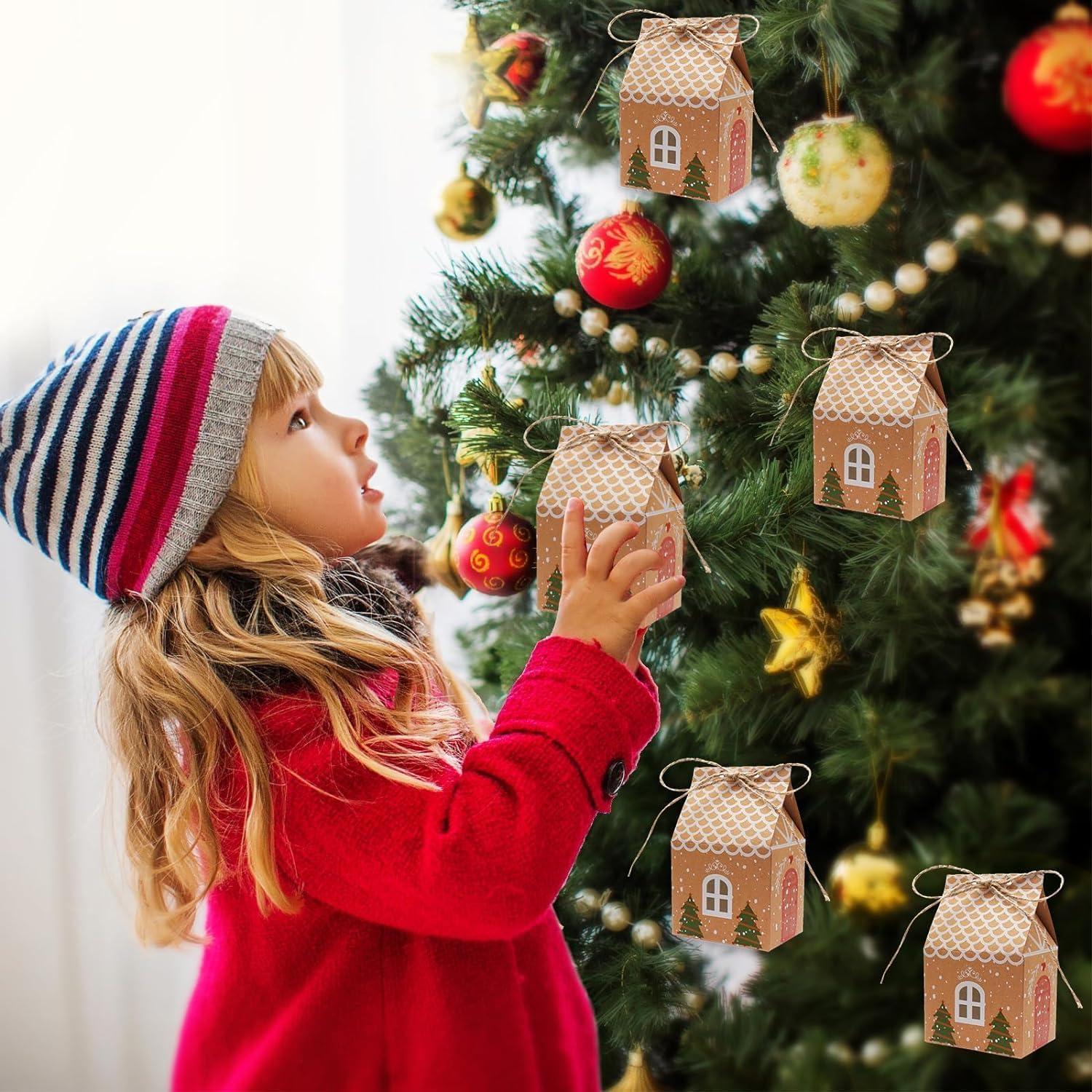 24x Weihnachtsgeschenkbox Kraftpapier Häuschen Süßigkeiten Schokolade