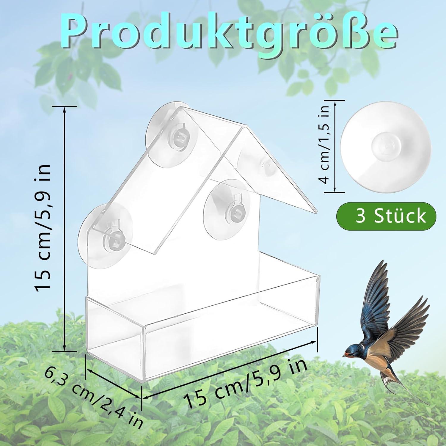 Vogelfutterspender Window Bird Feeder mit Saugnäpfen 15x15x6cm