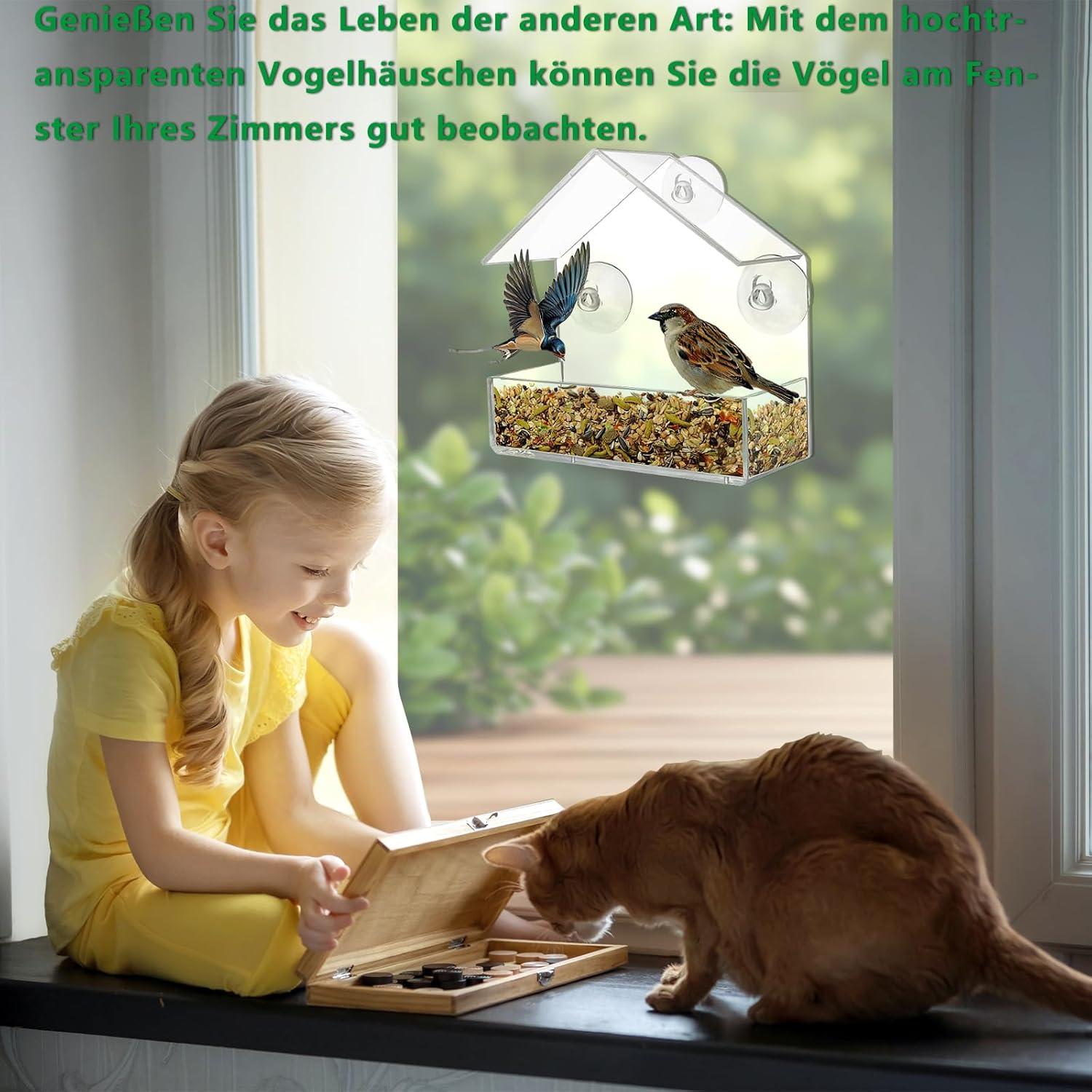 Acryl Vogelhaus Fenster Vogelfutterspender mit Saugnäpfen und Drainageloch-Design