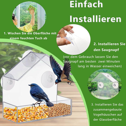 Fenster Vogelfutterspender Acryl Saugnapf Futterkassette 15x15x6 cm