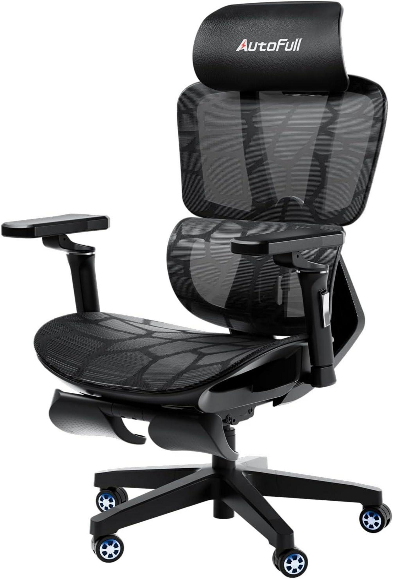 Ergonomischer Bürostuhl mit 6D-Lendenstütze, Netzrücken & Fußstütze