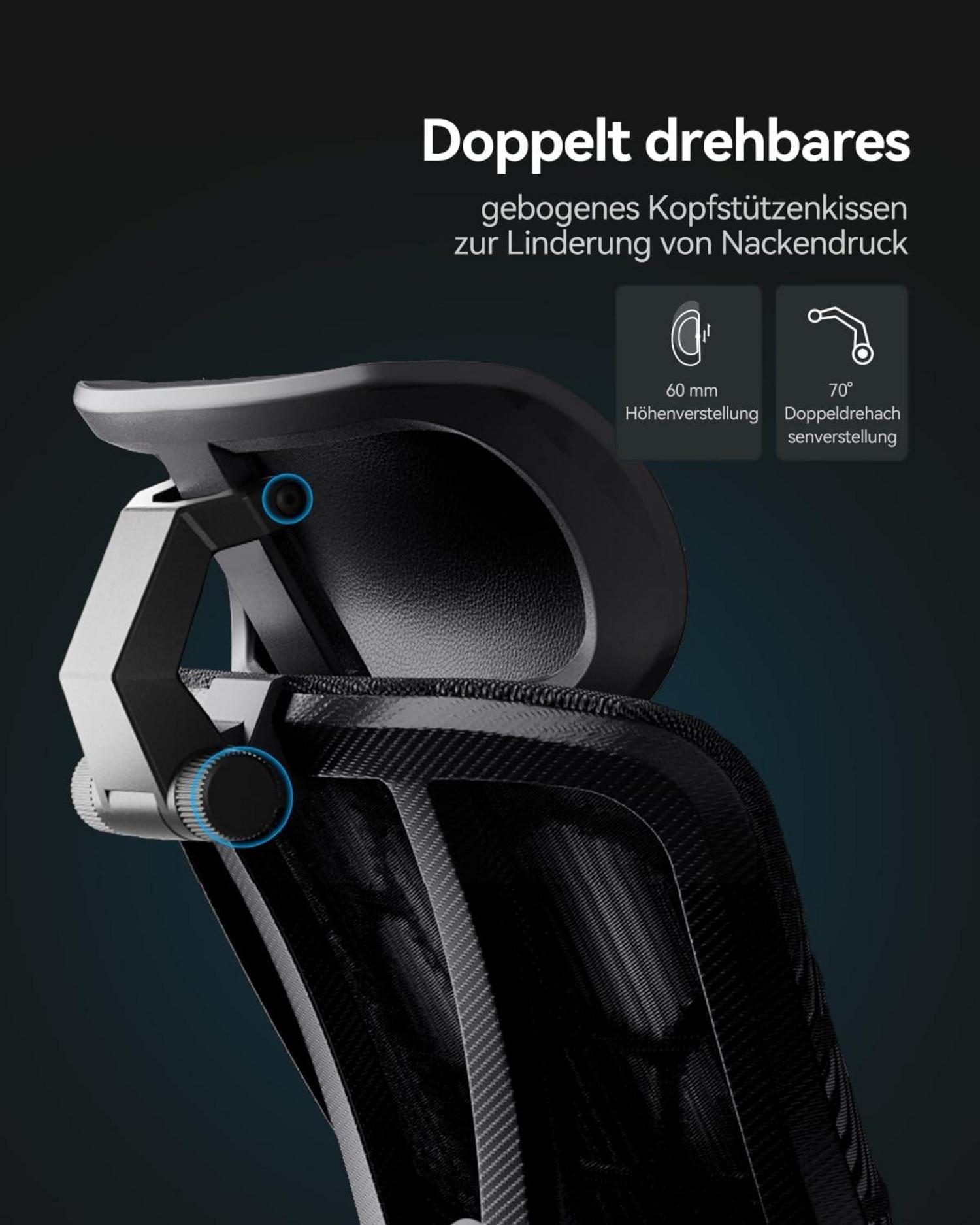 Ergonomischer Bürostuhl mit 6D-Lendenstütze & Netzrücken, Blau