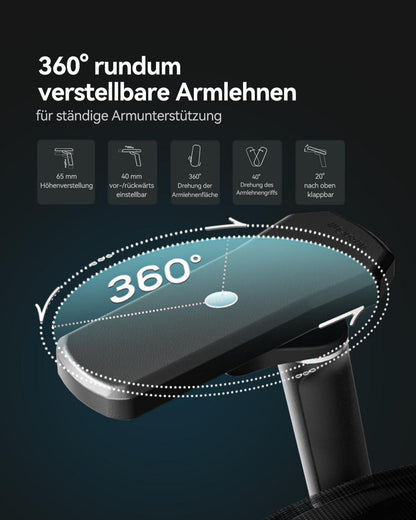 Ergonomischer AutoFull G5 Bürostuhl 6D-Lendenstütze Netzrücken Armlehnen Blue