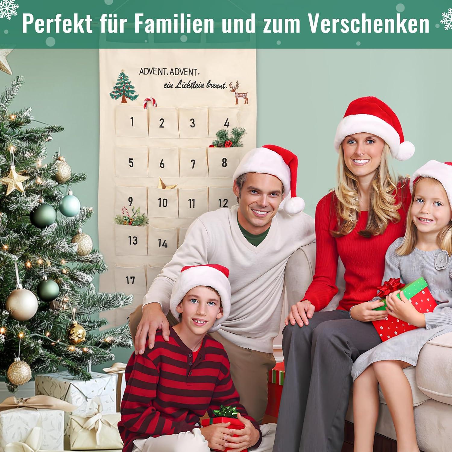 Stoff Adventskalender mit besticktem Adventsreim - Familien Weihnachtsdeko