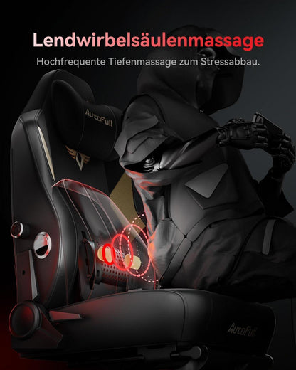 Ergonomischer Gaming Stuhl Massage Schwarz 720° Armlehne Lendenstütze