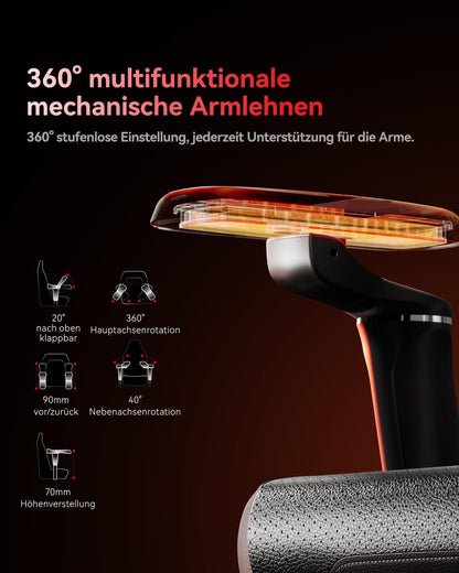 AutoFull M6 Ultra Gaming Stuhl mit Massagefunktion und 720° Armlehne, Schwarz