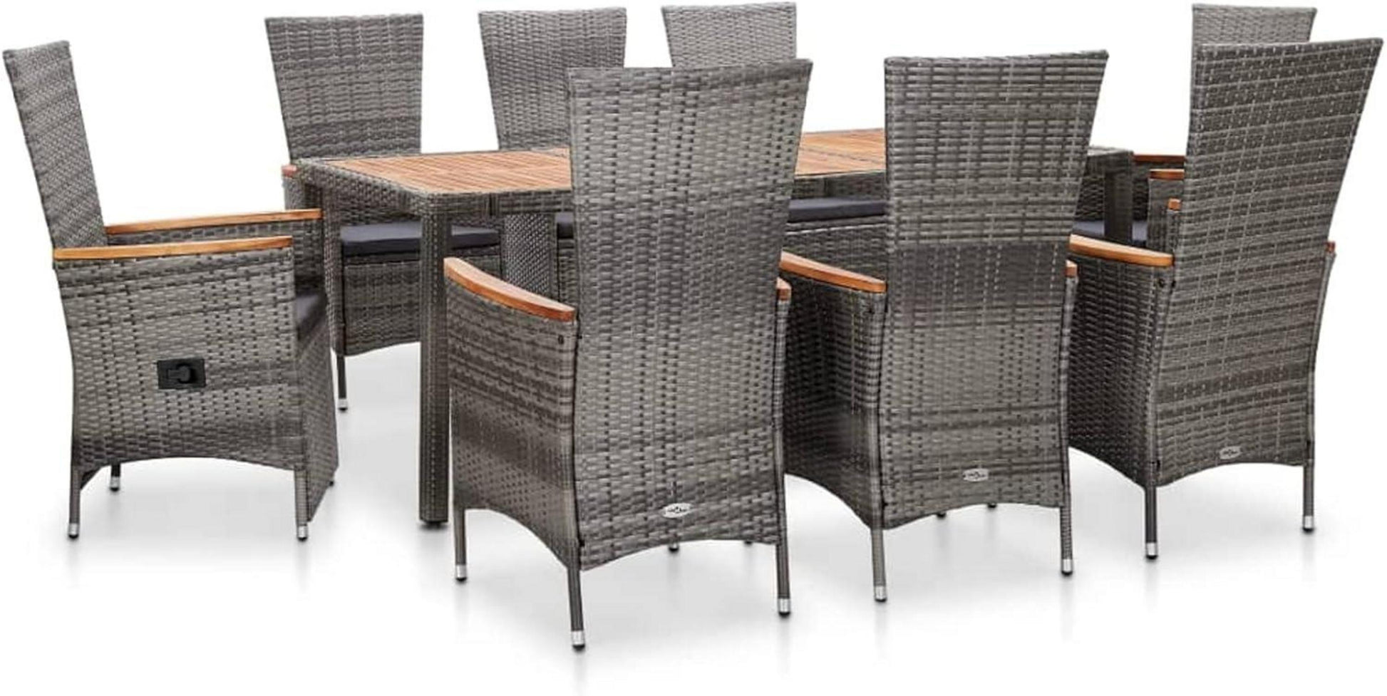 Rattan Gartenmöbel Set 8 Personen mit Verstellbaren Stühlen Grau