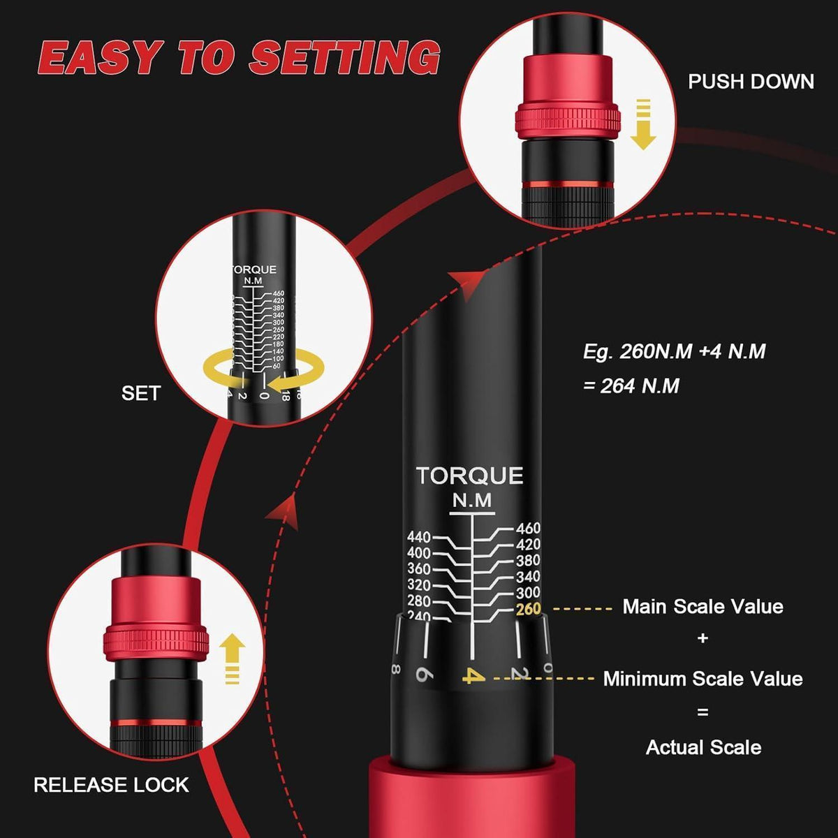 Drehmomentschlüssel 1/2 Zoll 60-460 Nm mit Verlängerung und Adapter