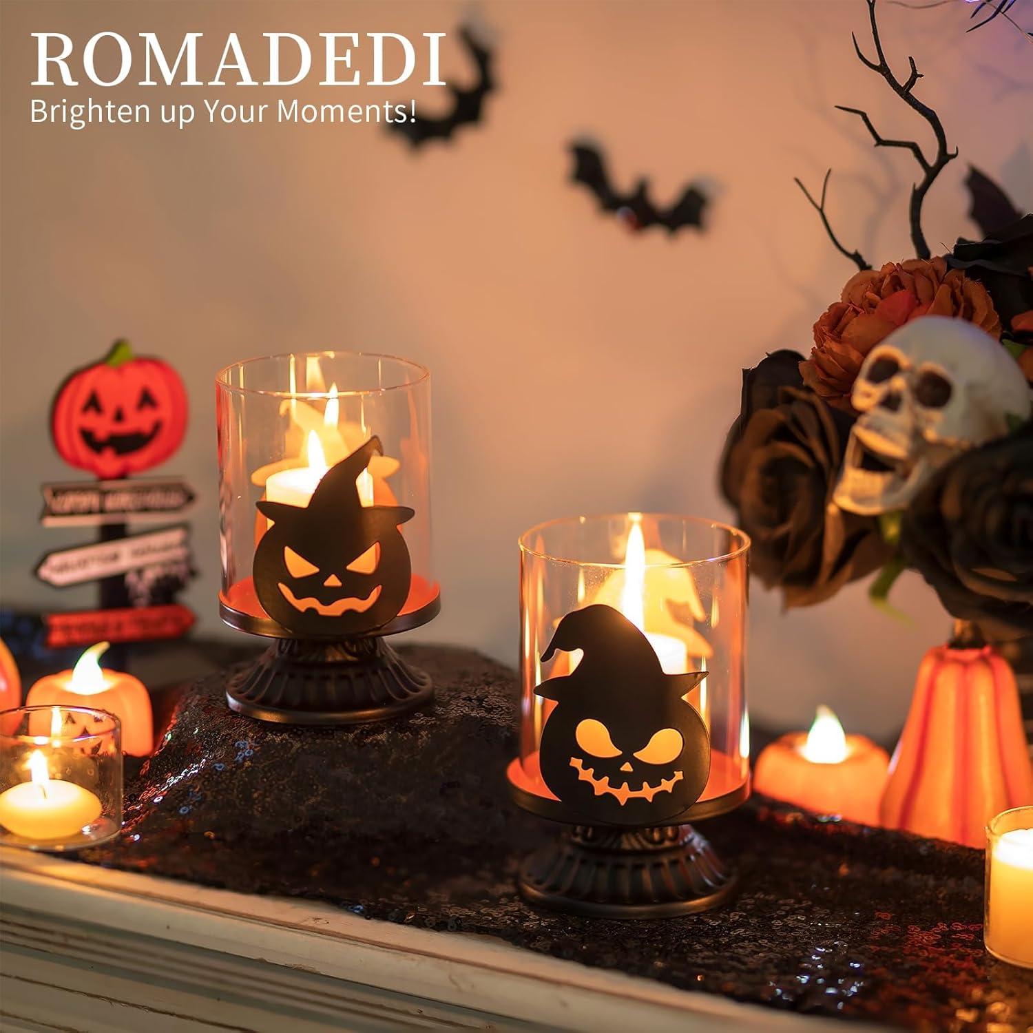 Halloween Kerzenhalter Kürbis Deko Windlicht Schwarz Herbst Tischdeko