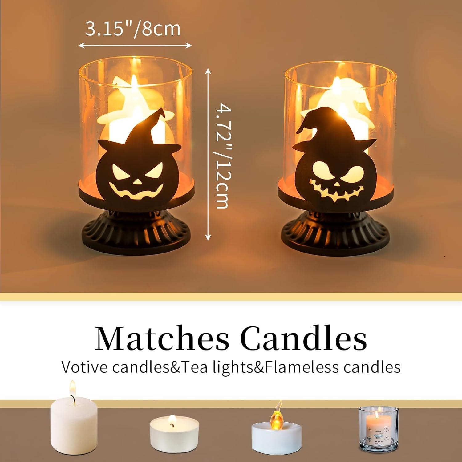 Halloween Kürbis Kerzenhalter Outdoor Indoor Deko Windlicht Spooky