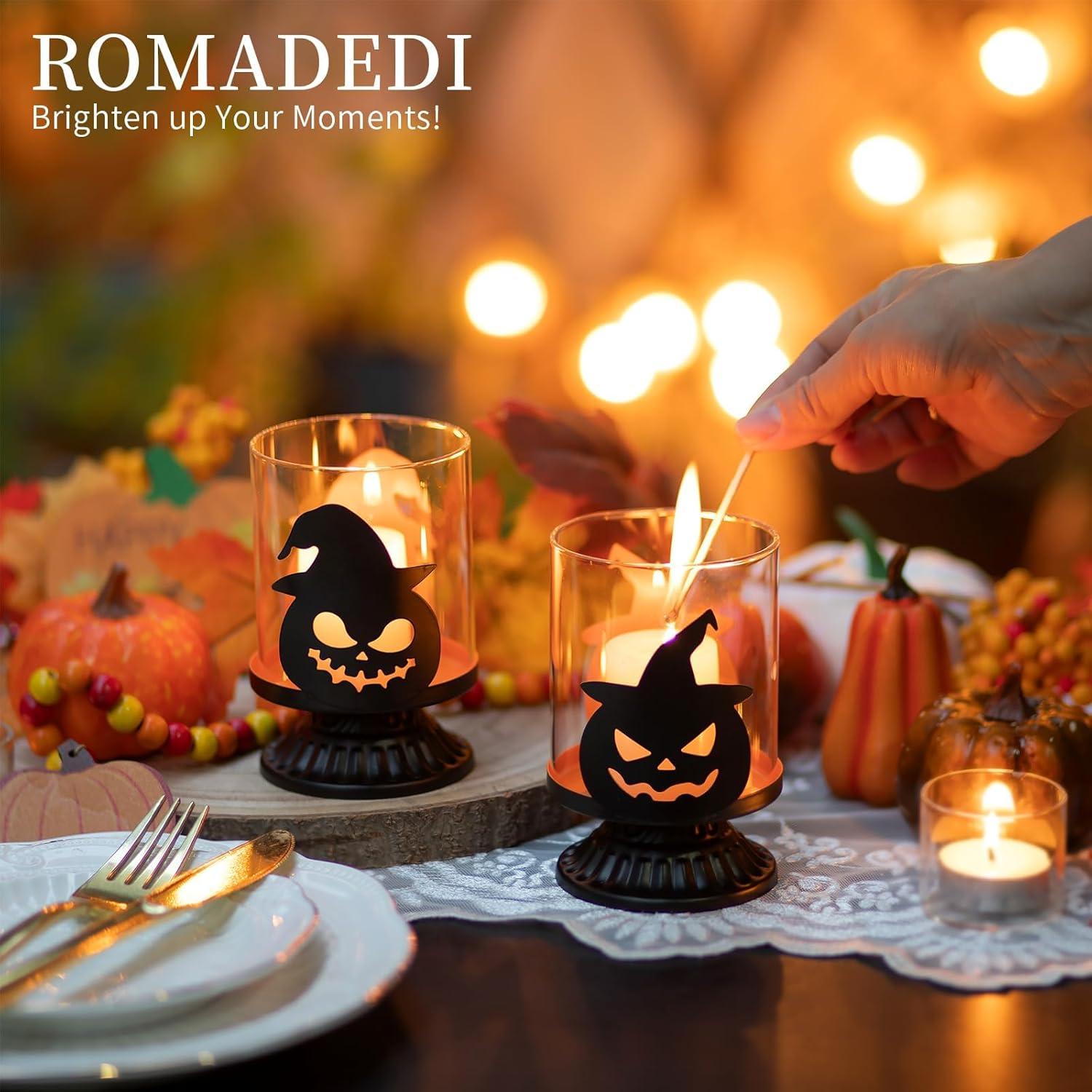 Halloween Kerzenhalter Kürbis Deko Tischdeko Spooky Schwarz Windlicht