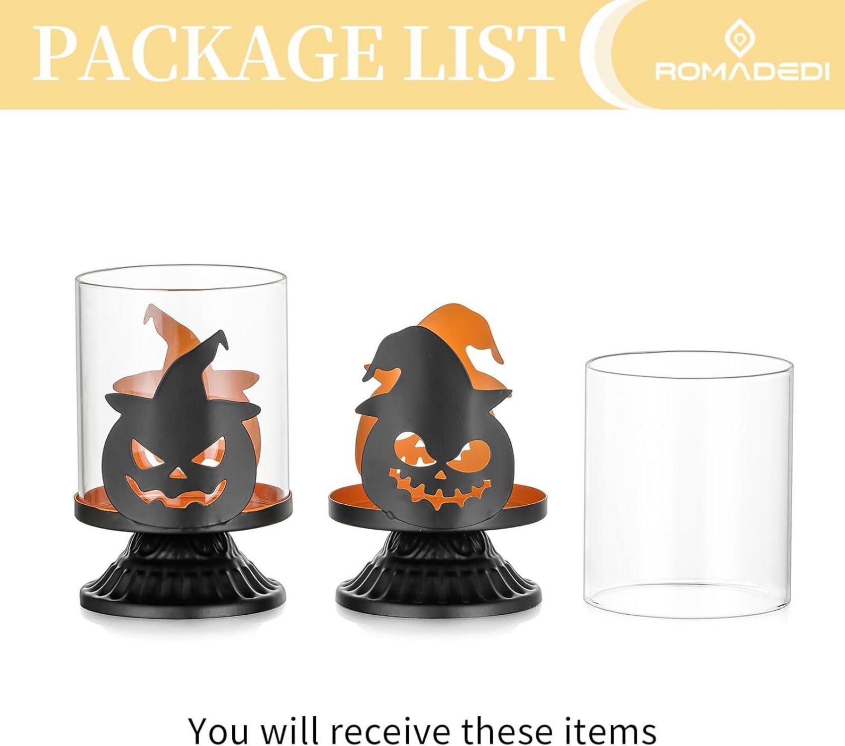 Halloween Kerzenhalter Kürbis Deko Windlicht Schwarz Herbst Tischdeko