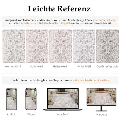 Vintage Grau Teppich Wohnzimmer 150x210cm Waschbar