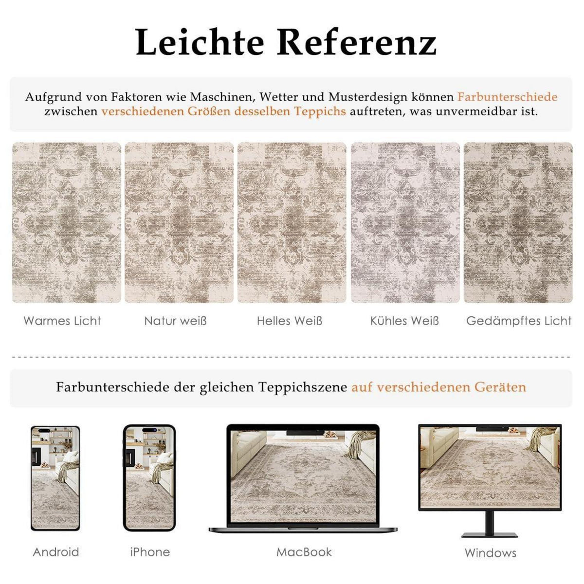 Vintage Teppich Beige 240x300cm Waschbar – Wohnzimmerteppich
