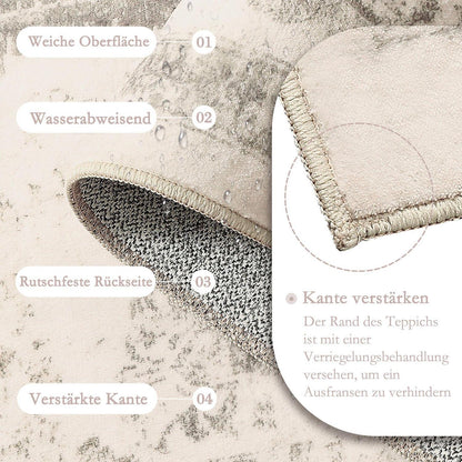 Vintage Teppich Beige 150x210cm Waschbar – Wohnzimmer Teppich
